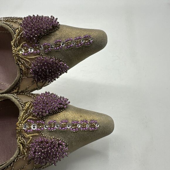 Rene Caovilla Gold Metallic Pink Beaded Leather Heels Slingbacks Sz 7 - Picture 10 of 10